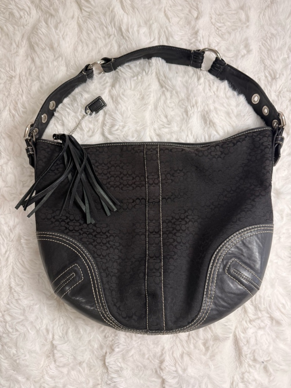 Coach Black Signature Canvas Leather Soho Hobo bag